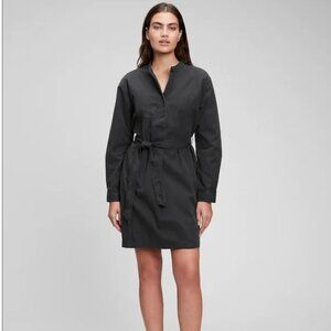 Gap Utility Belted Long SLeeve Collarless 1/2 button Mini Shirt Dress